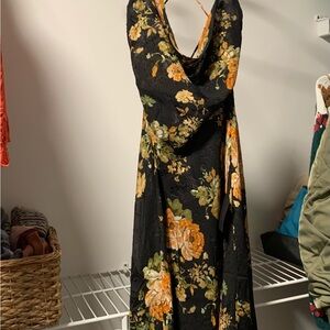Lulu's Black and Orange Floral Backless Dress